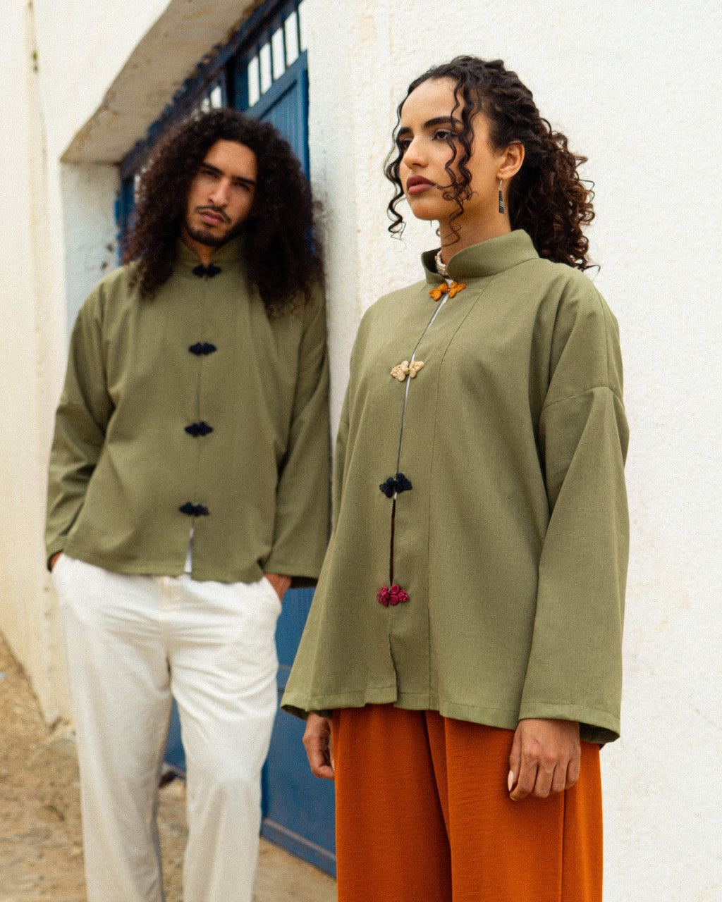 Olive Green Linen Shanghaï