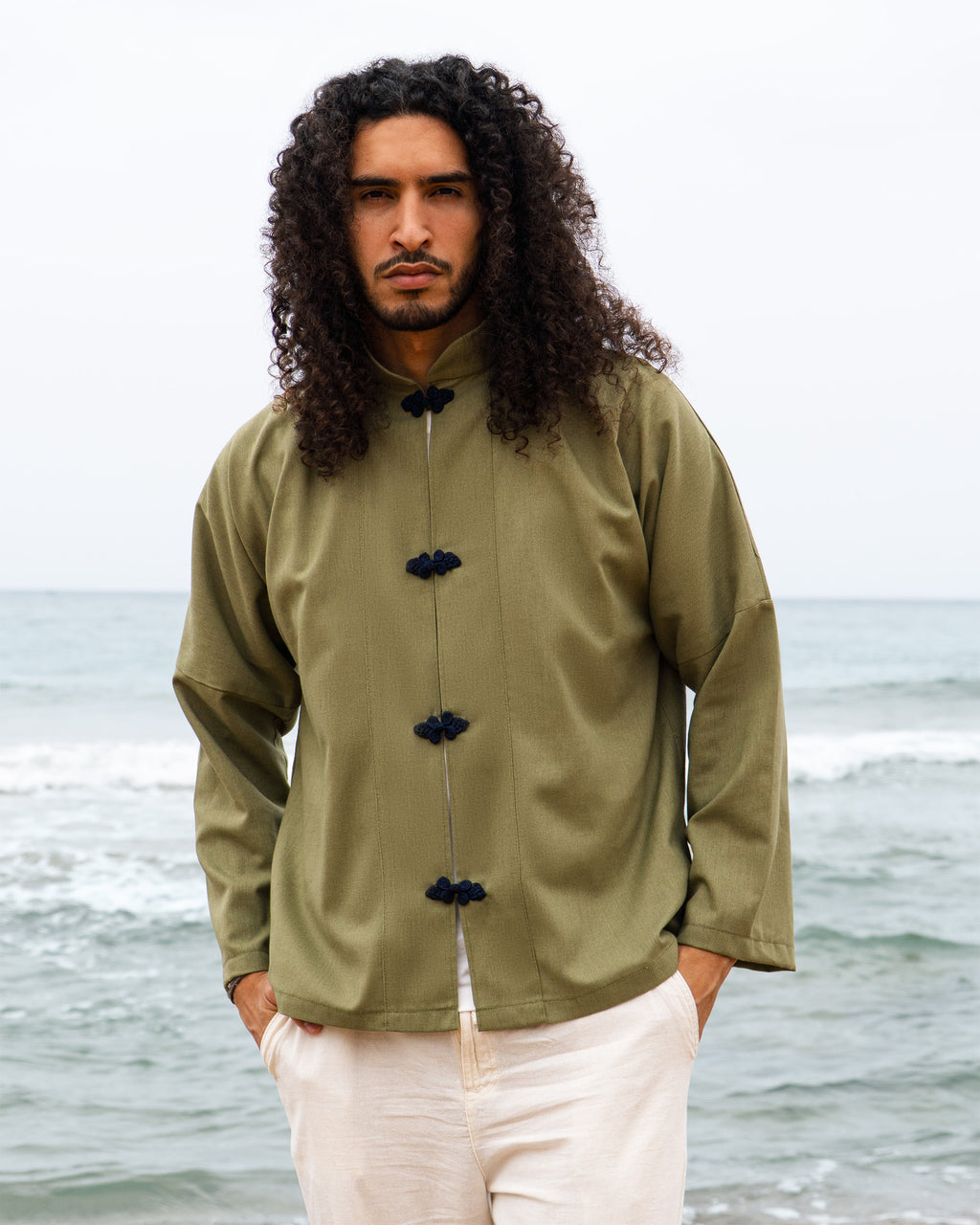 Olive Green Linen Shanghaï