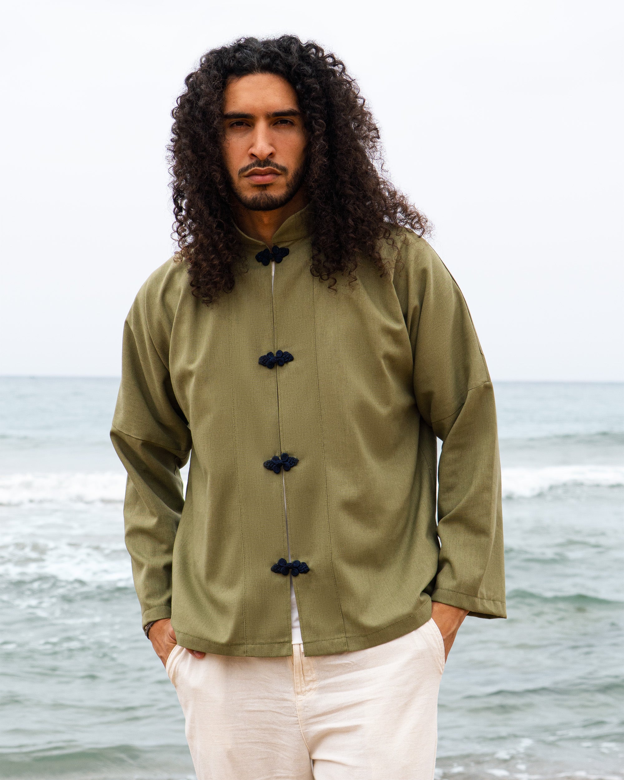 Olive Green Linen Shanghaï