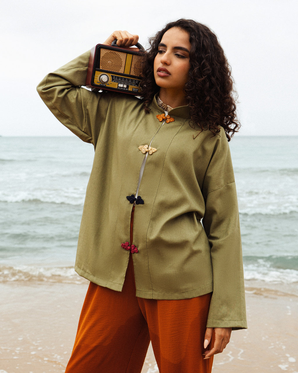 Olive Green Linen Shanghaï