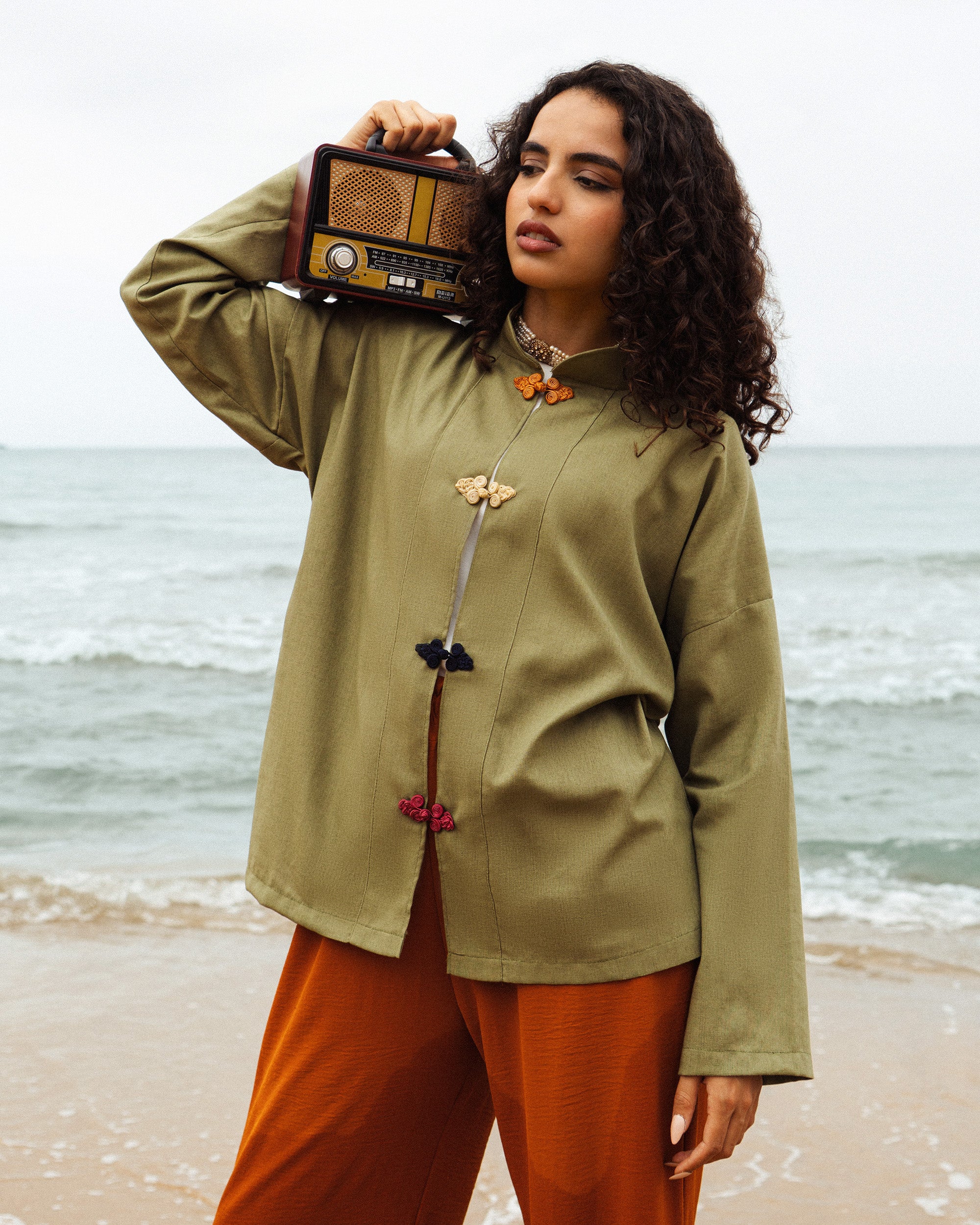 Olive Green Linen Shanghaï
